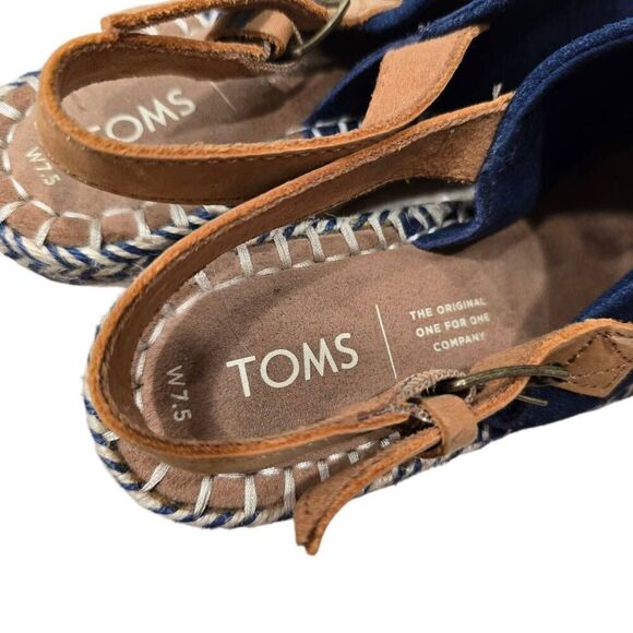 Toms Monica Espadrille Sandals Women's 7.5 Blue Suede Wedge Heel Formal Preppy - Picture 4 of 5
